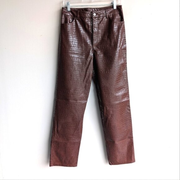 Dynamite Gisele straight leg brown crocodile faux leather pants - Picture 4 of 6